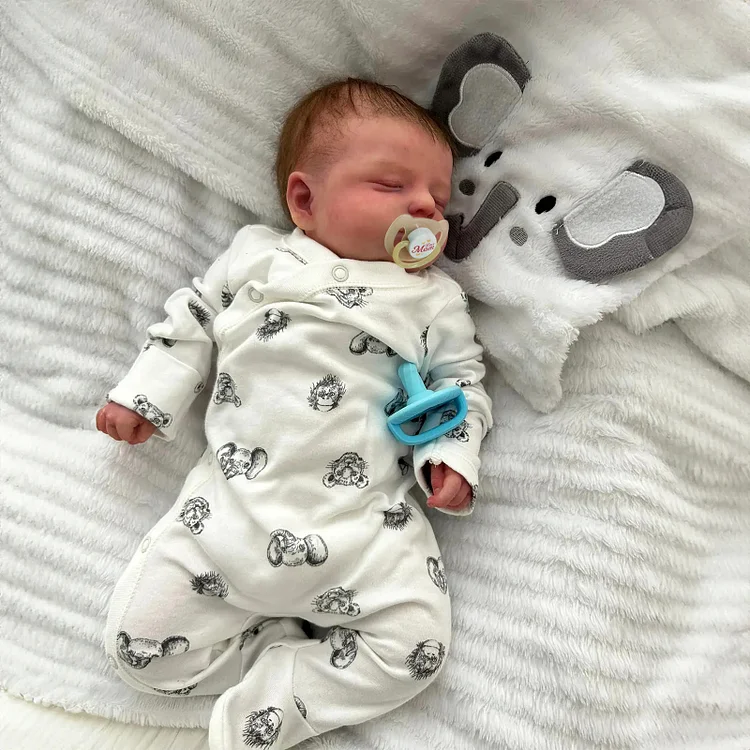  [New] 20'' Sleeping Reborn Baby Doll Lifelike Newborn Girl Oslaker with Brown Hair with Heartbeat💖 & Sound🔊 - Reborndollsshop®-Reborndollsshop®