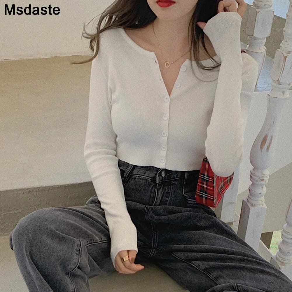 Cropped Cardigans Women Knitted Crop Sweater Top Casual Short Cardigan Female Korean Style Black Cute Knit Sweaters Vintage Tops
