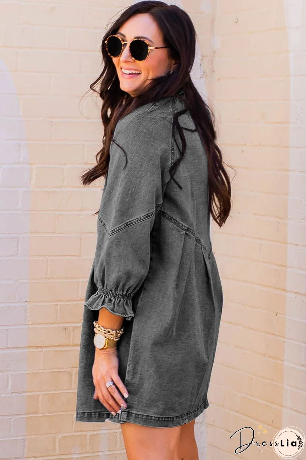 Denim Dress with Ruffles