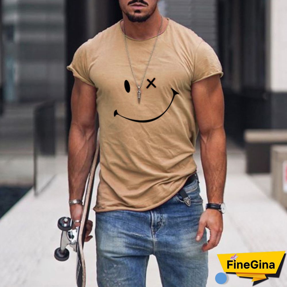 Mens Smile Round Neck Short Sleeve T-Shirt