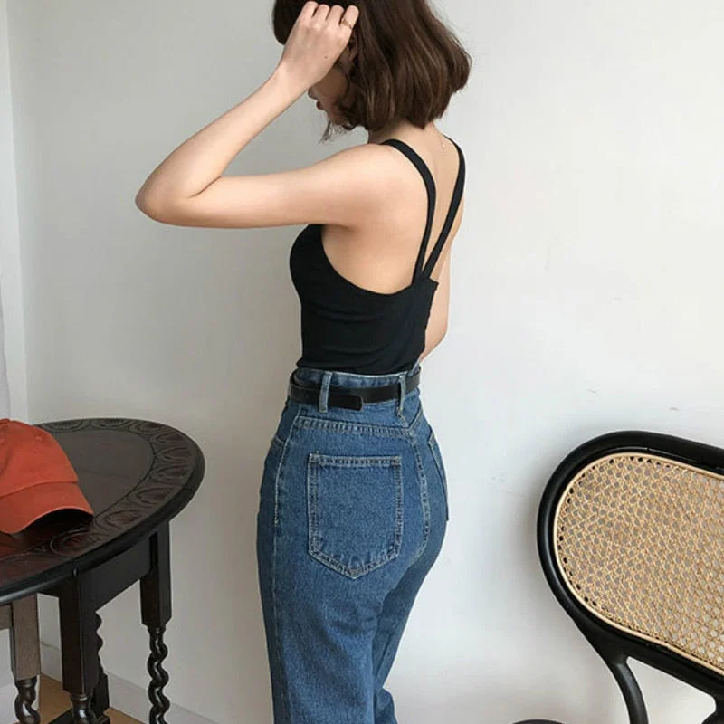 Camisoles Women Solid Simple Backless Leisure Womens Korean Style Tanks Tops Slim Crop Top Basic Sexy All-match Bodycon Ulzzang
