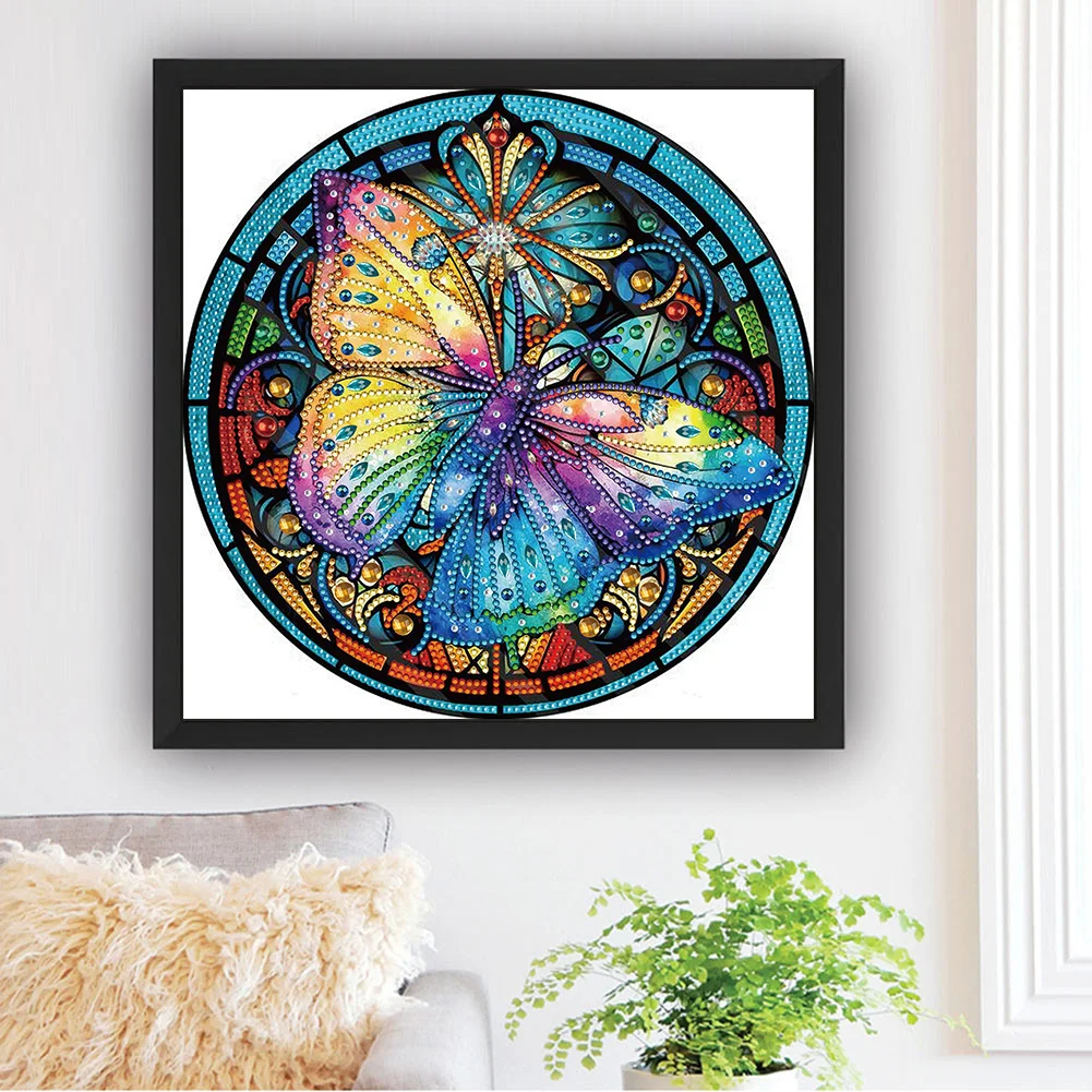 Diamond Painting - Partial Special Shaped Drill - Stain Glass Butterfly(30*30cm)