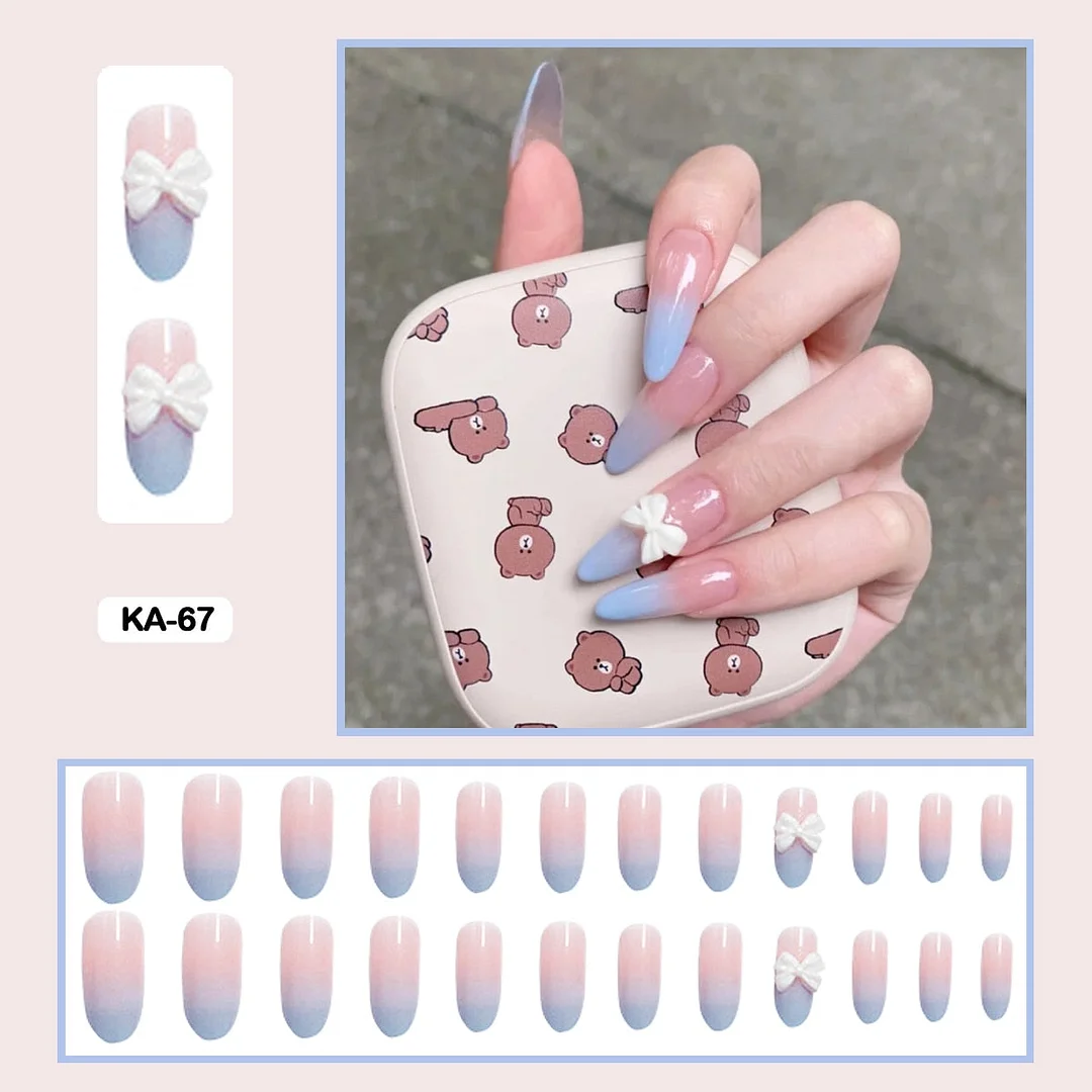 Butterfly Lovely Girl Nail Art Wearable Press On Fake Nails Tips With Glue And Sticker 24pcs/box With Wearing Tools As Gift-Nail Inspo