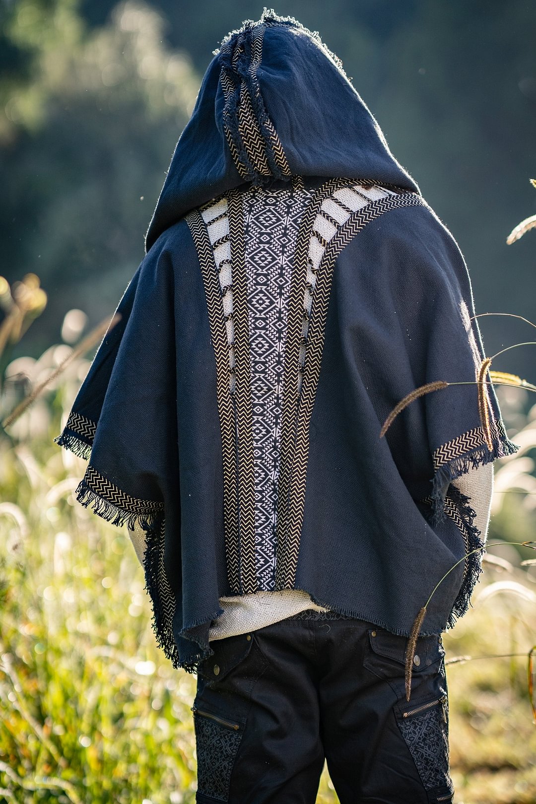 Mens Hooded Kimono Vest Black Alchemist Wizard Sorcerer Tribal Ritual Ceremony Gypsy Festival Magic Magia Alchemy Primitive Rave Boho