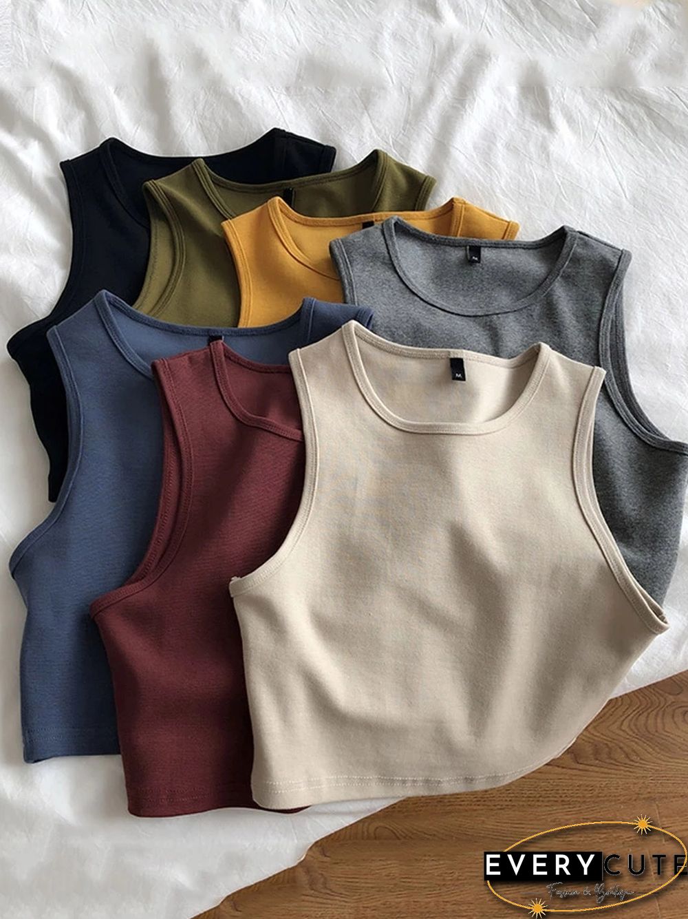 Summer New Ladies Retro Crop Top High Waist Slimming Stretch Slim Short Sleeveless Bottoming Top