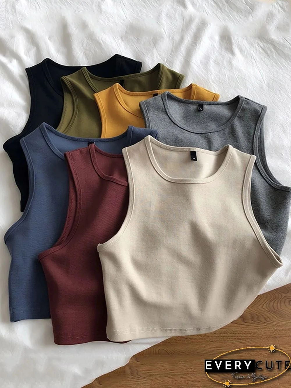 Summer New Ladies Retro Crop Top High Waist Slimming Stretch Slim Short Sleeveless Bottoming Top