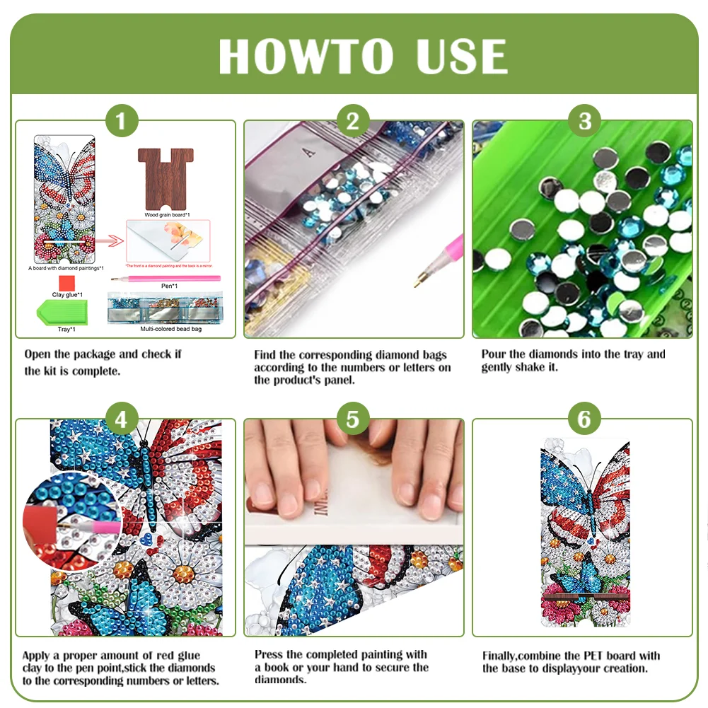 2-Pack Acrylic US Flag Butterfly Skull Diamond Art Phone Stand And Mirror