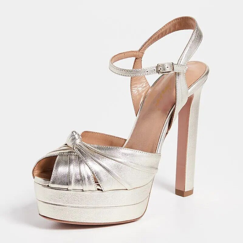 TAAFO Light Golden High Platform Heel Sandals Ankle Strappy Open Toe Female Shoes Leisure Party 