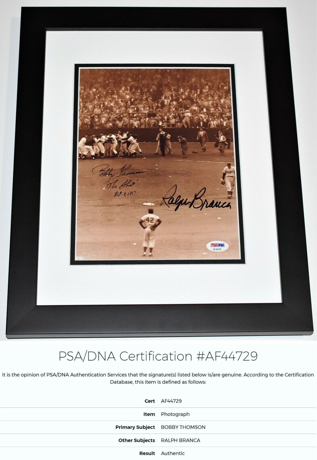 Bobby Thomson + Ralph Branca Signed Autographed SHOT 8x10 Photo Poster painting FRAMED + PSA/DNA