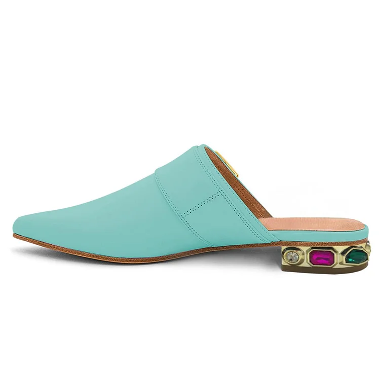 Turquoise Trendy Buckle Mule Flats Vdcoo