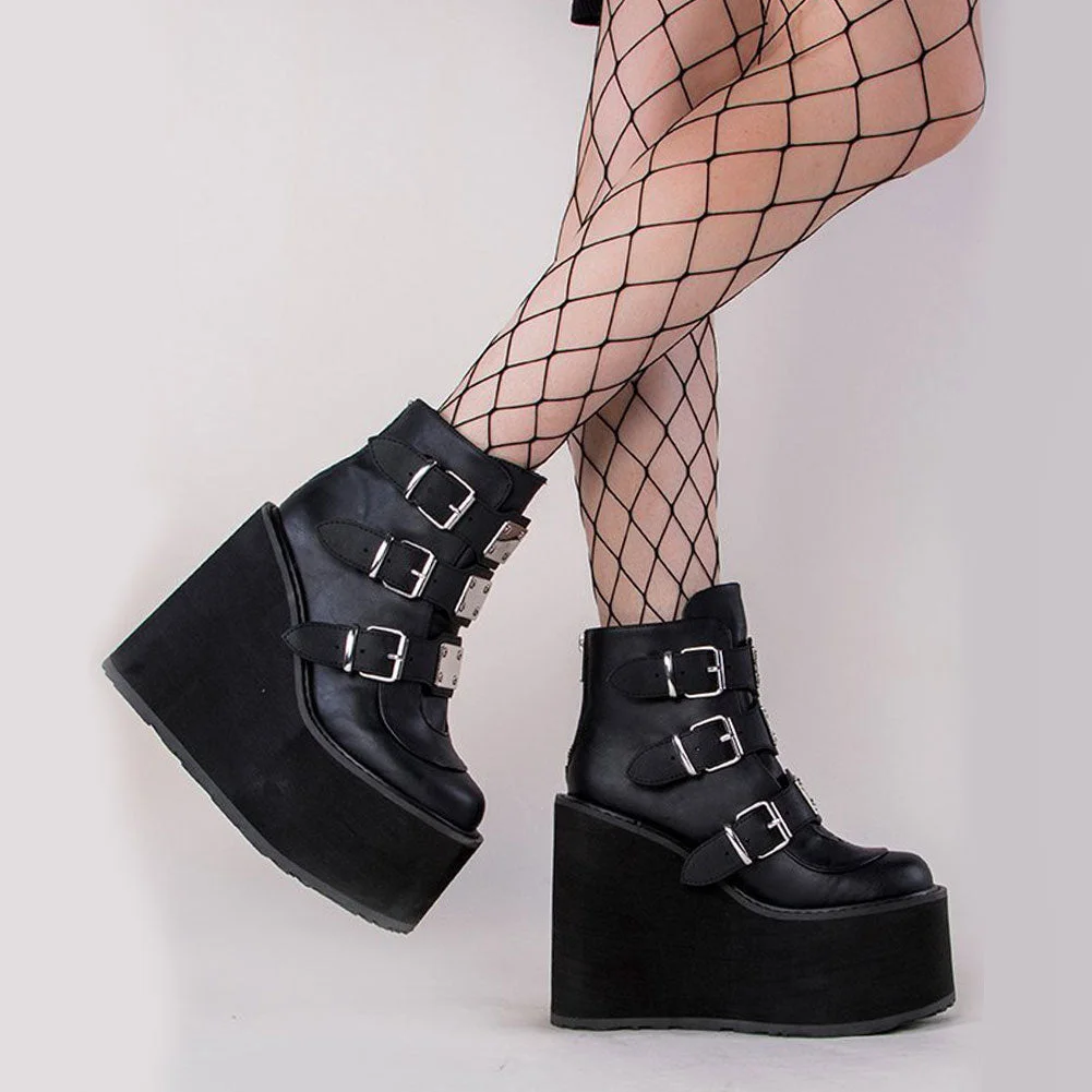 2021 Punk Brand New INS Hot Platform High Heels Gothic Style Vampire Wedges Shoes Cosplay Fashion Motorcycles Ankle Boots Women