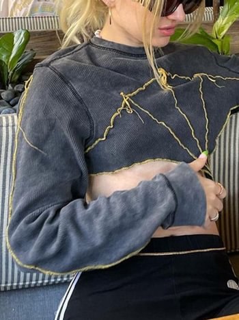 Y2K Casual Contrast Stitching Pullover Sweatshirt-luchamp:luchamp