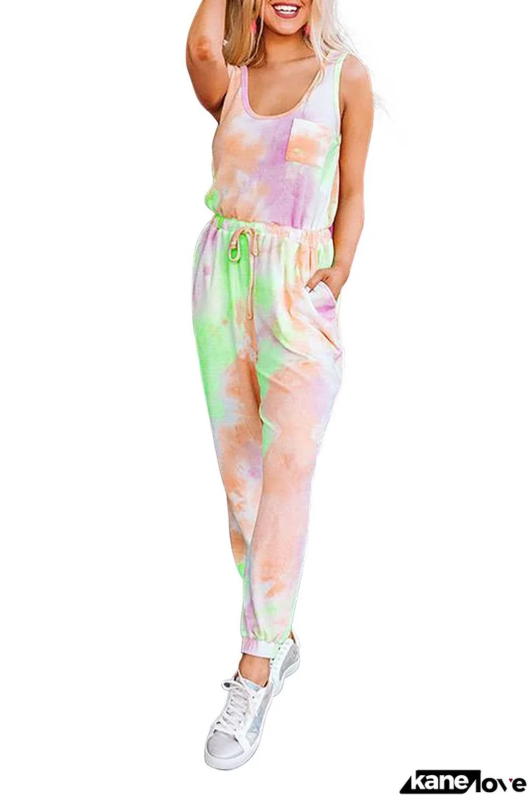 Tie Dye Drawstring Jogging Jumpsuit