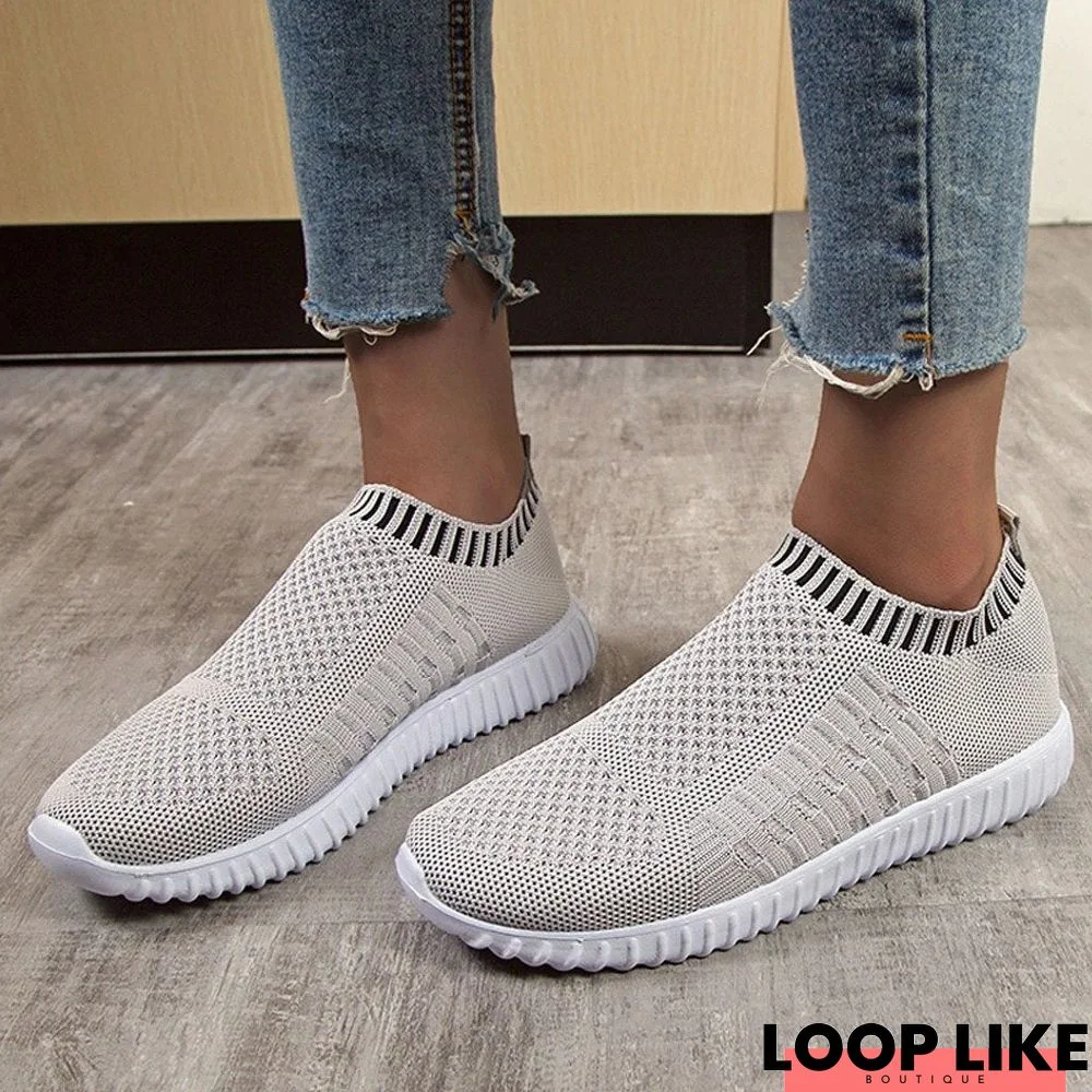 Women Knitting Flat Autumn Sneakers Slip On Comfort Loafers Female Hollow Out Platform Casual Shoes