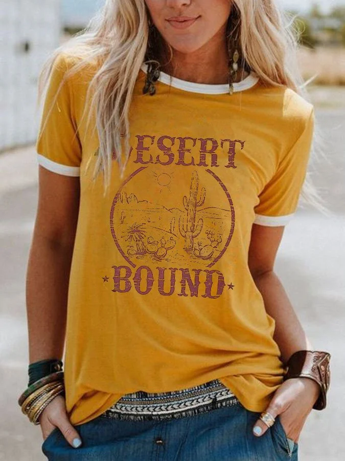 Women's DESERT BOUND Lettered Western Style Print T-Shirt