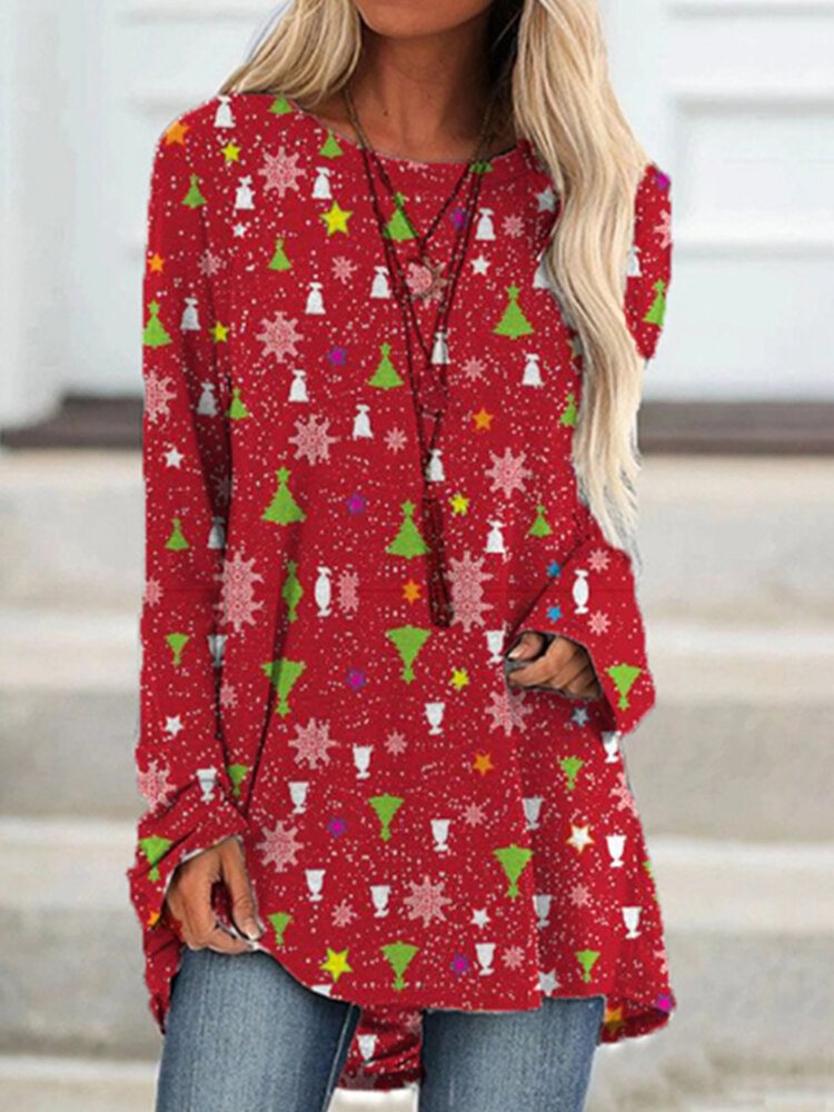 Christmas Prints Long Sleeves O neck Casual T shirt For Women P1763362