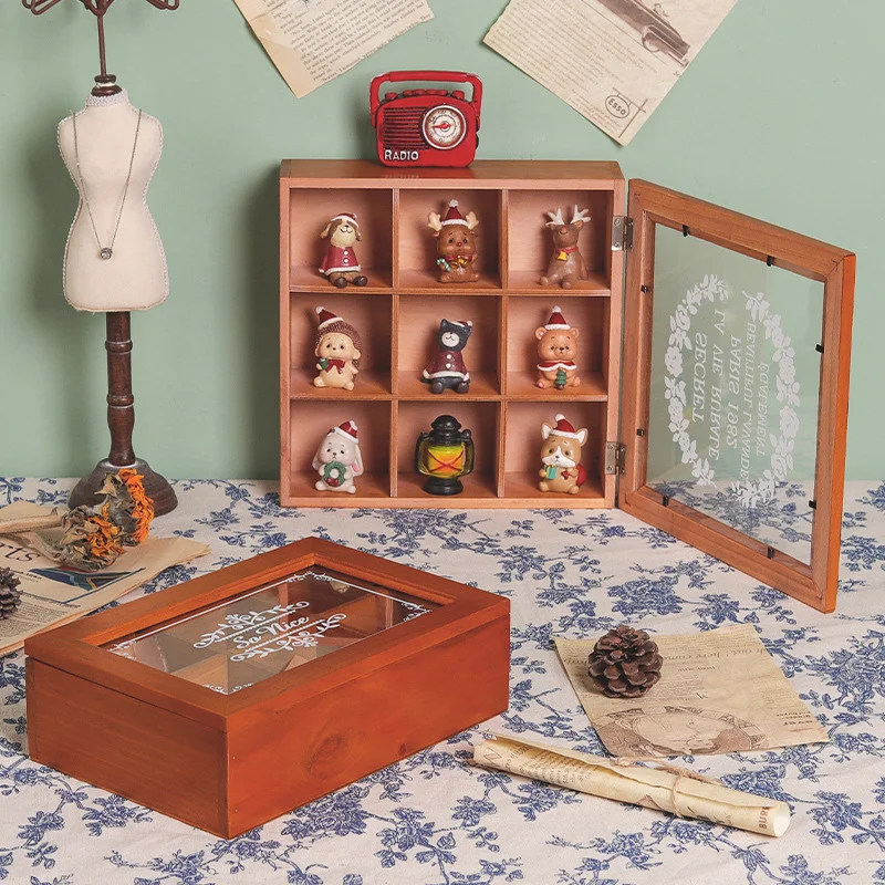 Athvotar Retro Wooden Boxes With Covers, Groceries, Dustproof Storage Boxes, Hand-Made Jewelry Display Cabinets, Cosmetic Grid Trays.