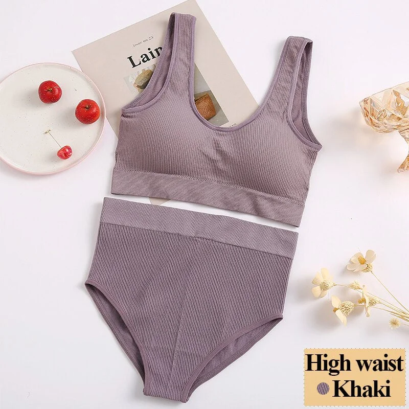 Women Bra Set Female Tube Tops Tank + Panties Vest U-Shaped Back Underwear Seamless Lingerie Female Bralette Backless Crop Tops