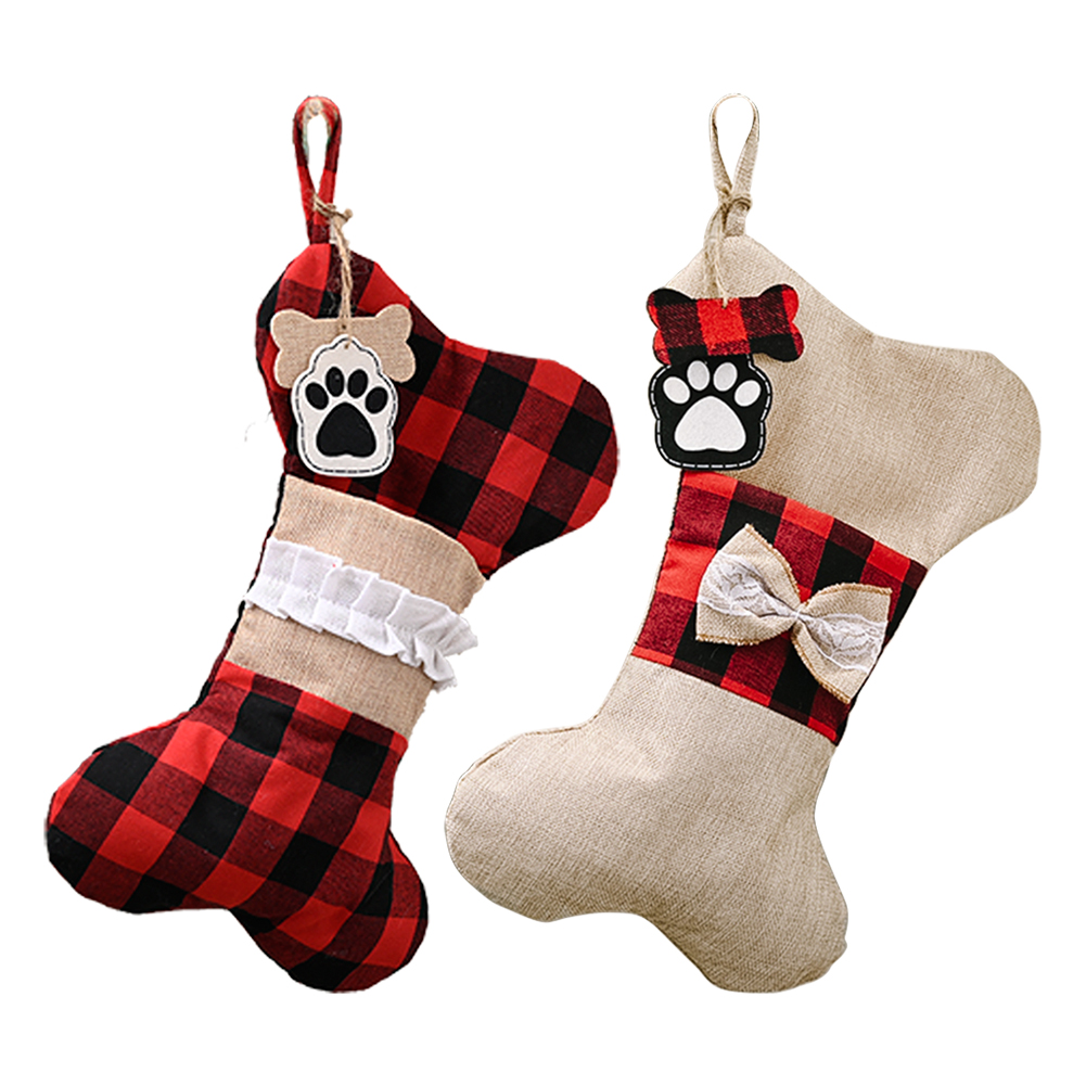 

Christmas Decoration Candy Pouch Linen Lattice Bone Socks Children Gift Bag, 501 Original