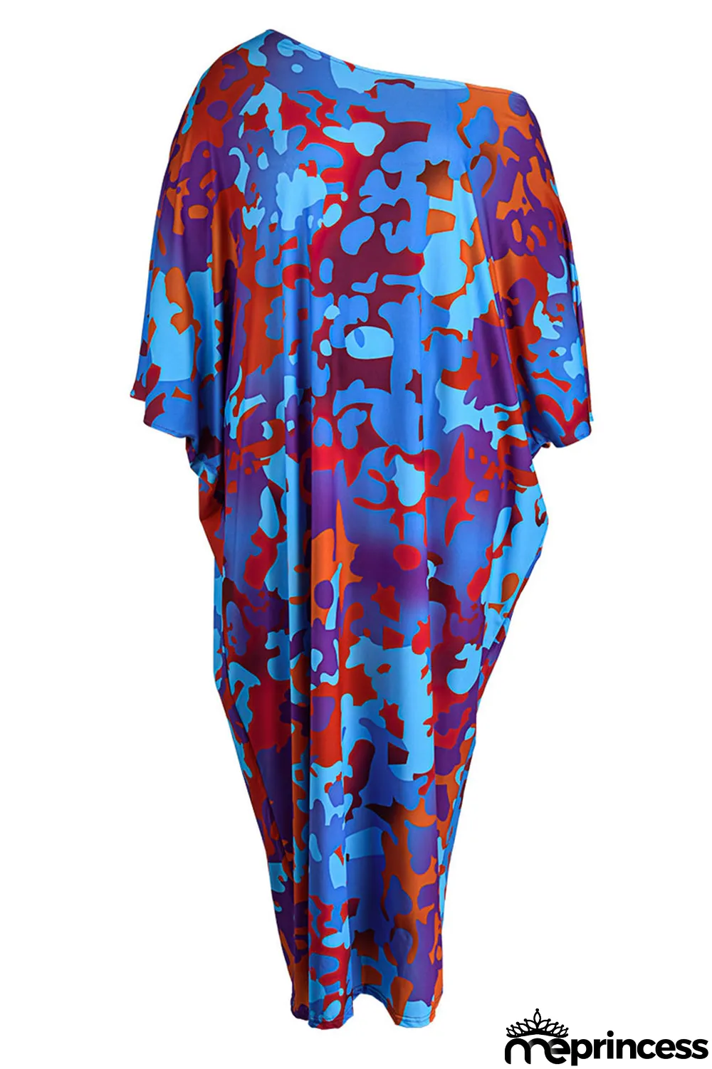 Green Casual One Shoulder Long Sleeves Step Skirt Ankle-Length camouflage Dresses