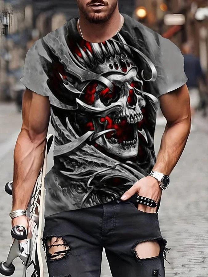 Men's Halloween Skull Print Casual T-shirt