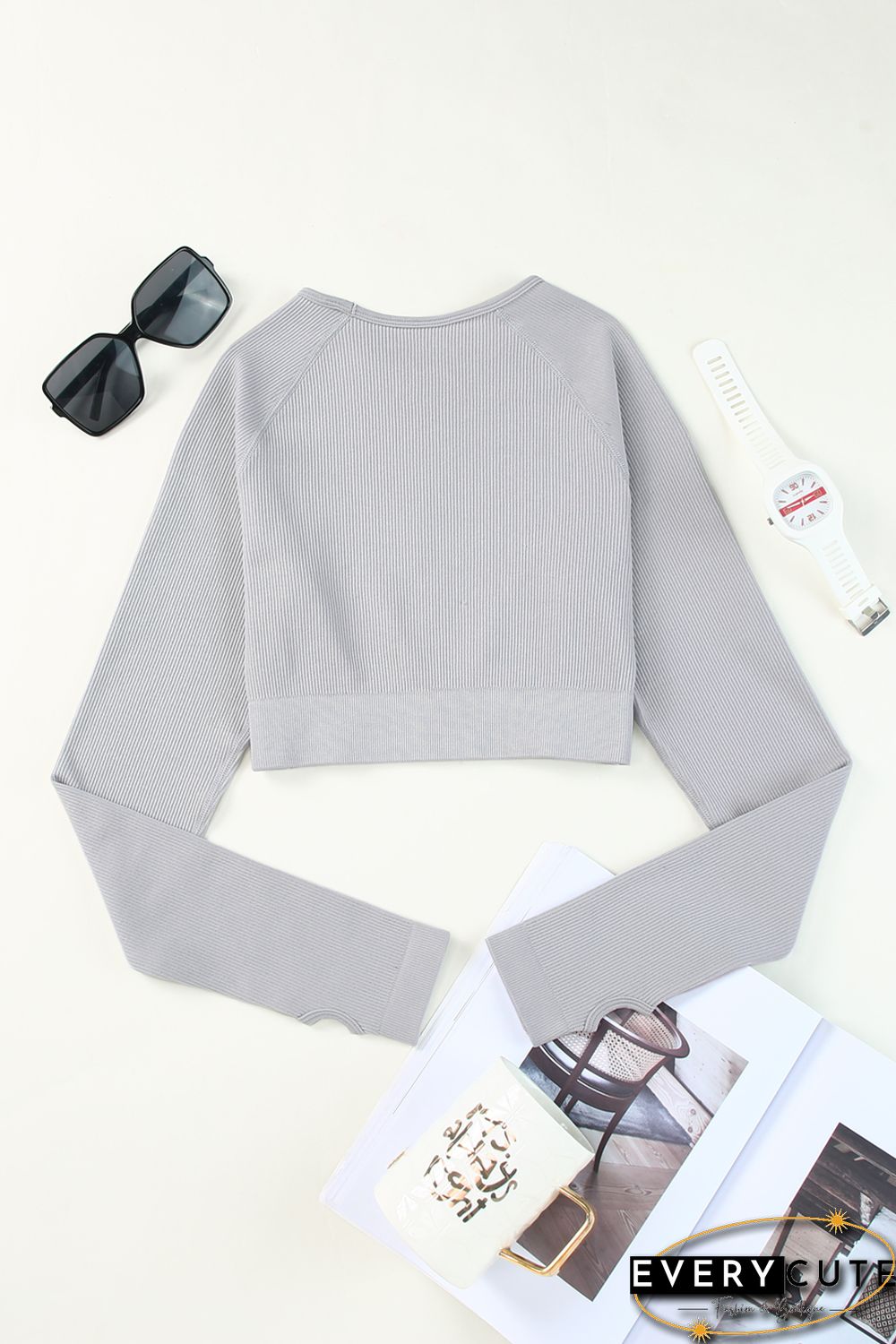 Gray Long Sleeve Seamless Crop Smoke