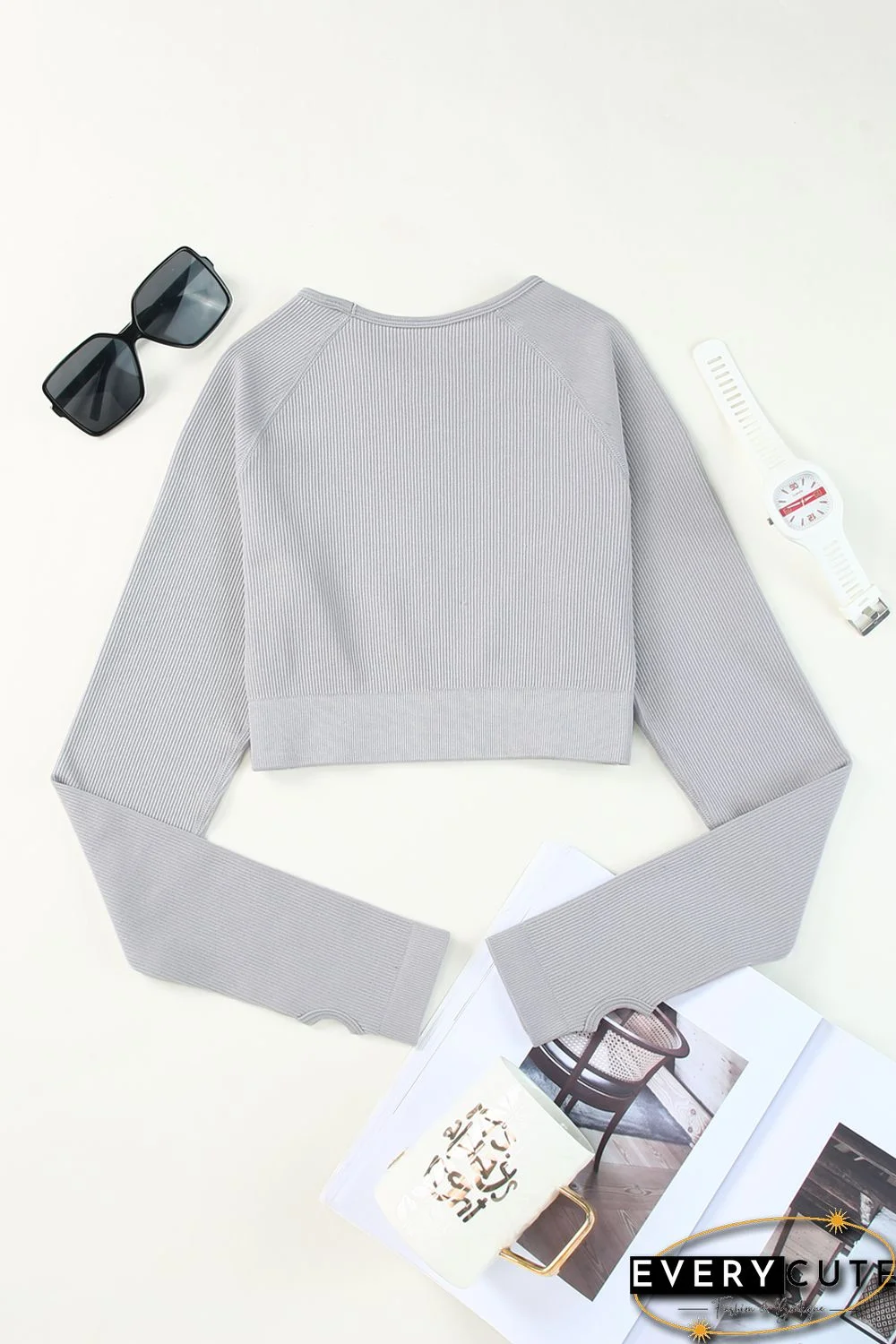 Gray Long Sleeve Seamless Crop Smoke
