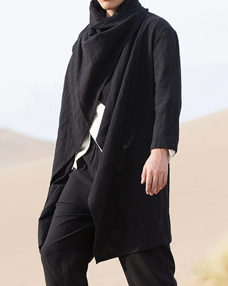 Men's Casual Solid Color Cotton and Linen Irregular Cape