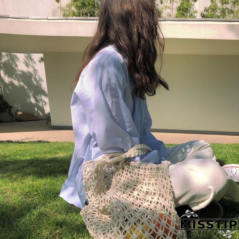 Paziye Shoulder Woven Bag Handbag Handmade Cotton Rope Net Bag Beach Bag