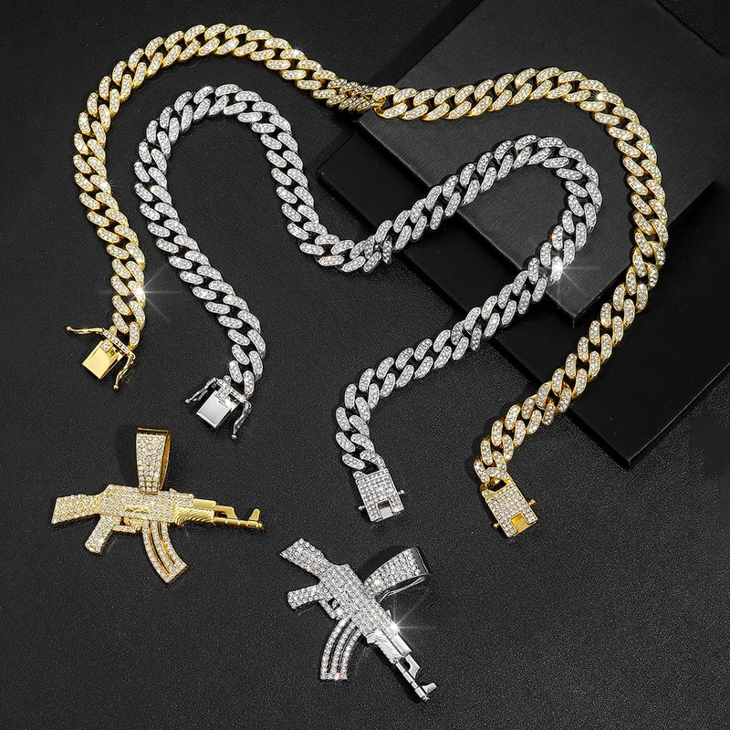 Hip-Hop Gun Alloy Inlay Rhinestones Unisex Pendant Necklace Necklace Pendant Men Pendant Necklaces