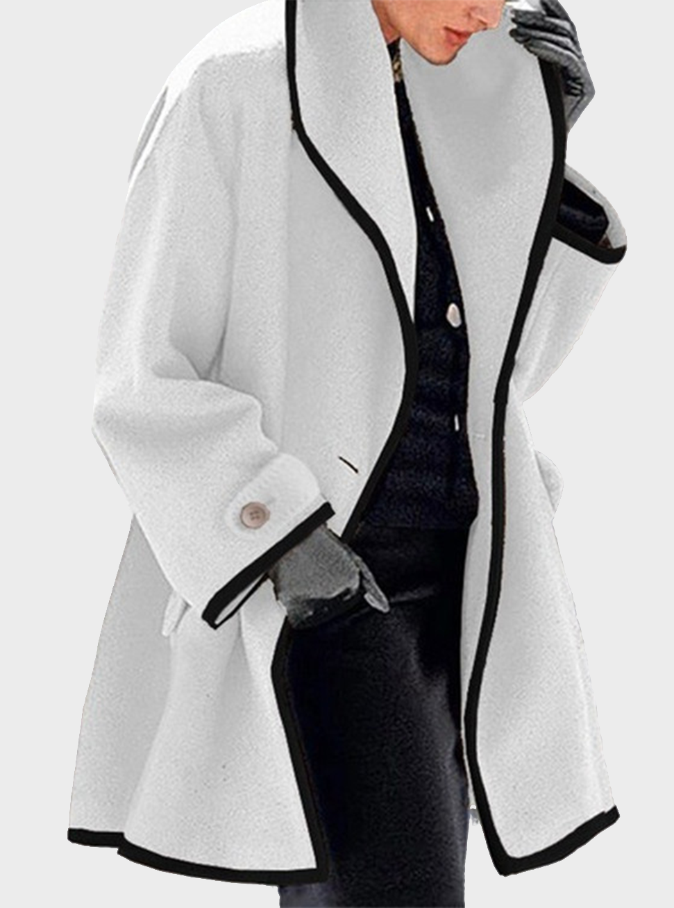  thdmladies Round Neck Hooded Woolen Color Block Coat thedmladies