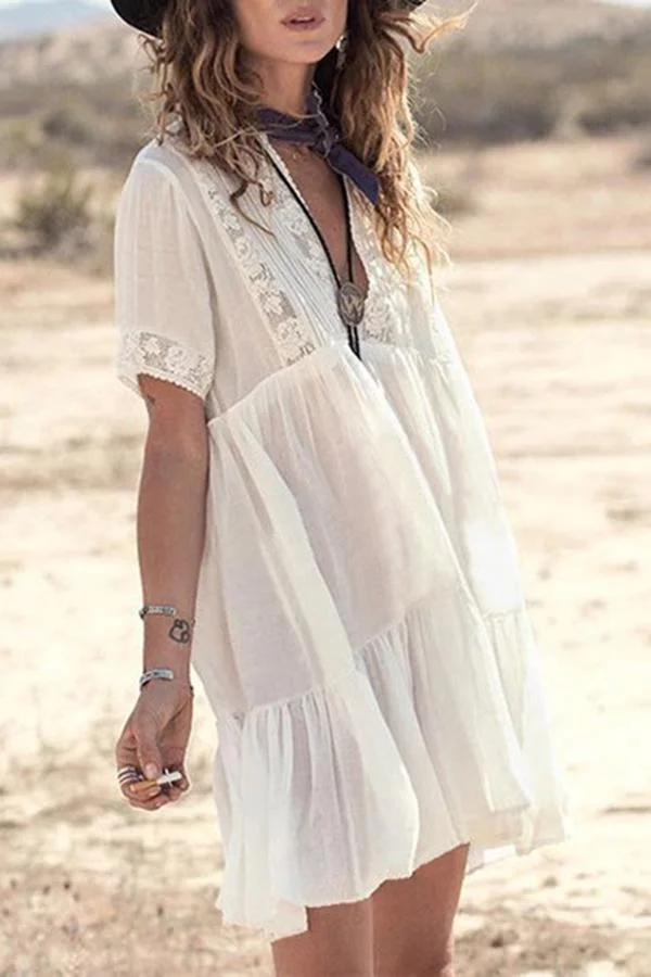 Womens Lace Stitching Loose Dress-Allyzone-Allyzone