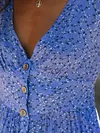 Retro Floral Print V-Neck Button A-Line Mini Dress