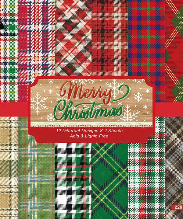 24 Sheets Christmas Plaid 160 GSM Heavyweight Cardstock Paper Pad