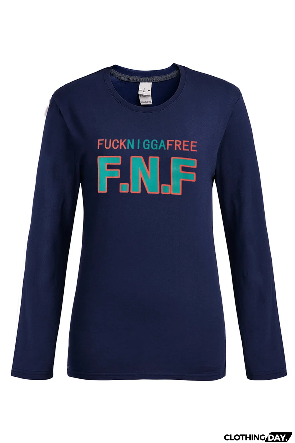 Navy Blue Casual Daily Print Letter O Neck Tops