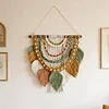 (Finished Product)Bohemian Handmade Leaf Wall Art No Drilling Handmade Craft Macrame Wall Decor Handmade Woven Leaf Tapestry for Apartment Living Room Bedroom Nursery Backdrop