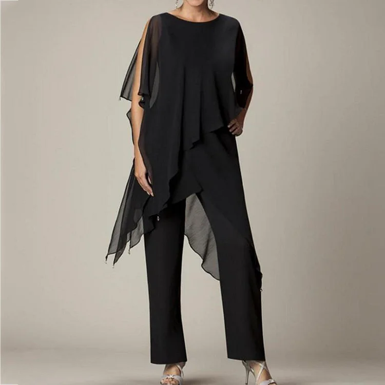 VChics Elegant Irregular Top with Pants Two-piece Set