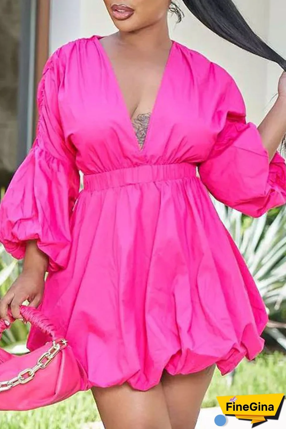 Black Elegant Solid Patchwork Fold V Neck Ball Gown Dresses