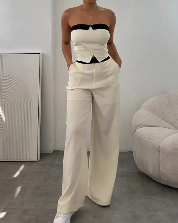 Sleeveless tube top solid color two piece suit