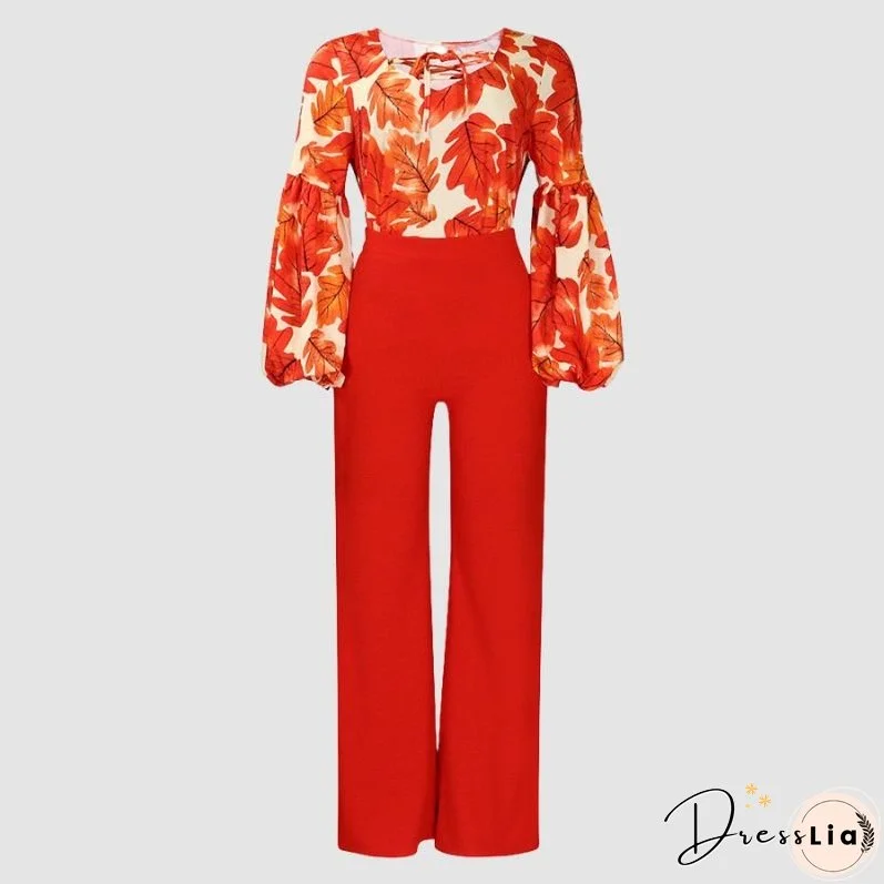 Flower Printed Wide Leg Pant Set