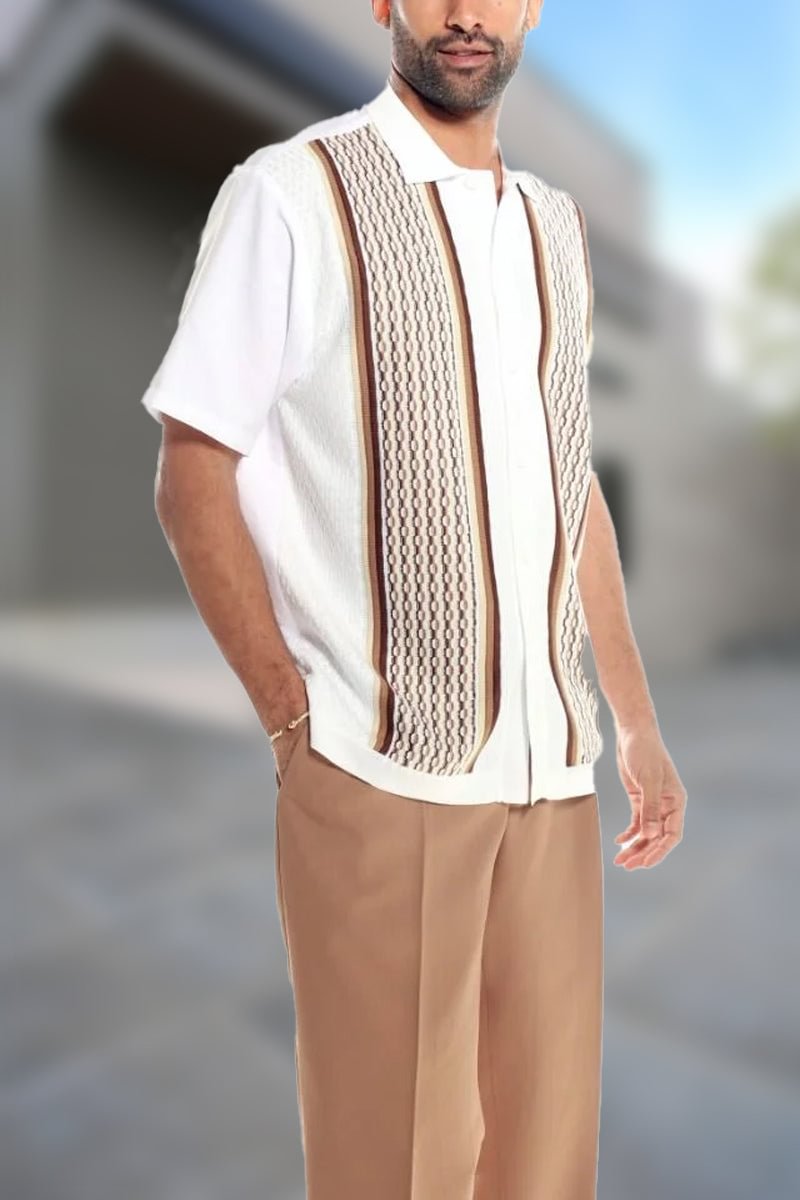 Khaki Men's 2 Piece Short Sleeve Walking Suit