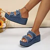 Gioiacombo&trade; Pantofole con zeppa con suola spessa in denim alla moda da donna