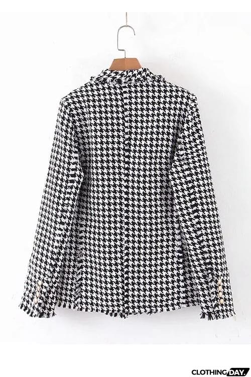 Houndstooth Print Woolen Coat