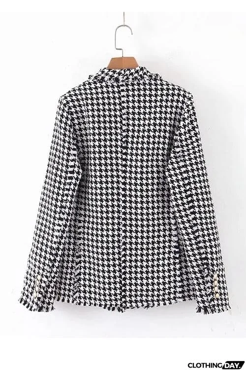 Houndstooth Print Woolen Coat