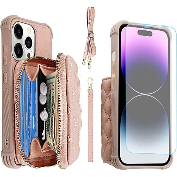 MONASAY Zipper Wallet Case for iPhone 14 Pro 6.1 inch
