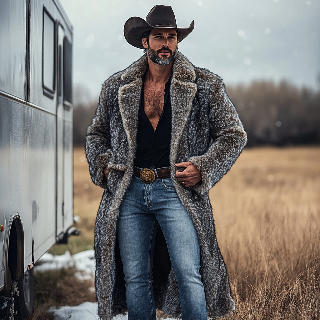 Western Cowboy Winter Warm Vintage Faux Fur Coat Jacket-inspireuse