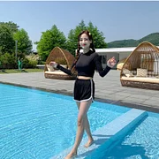 Korean Long Sleeve Rashguard Swimwear Women Print Swimsuit Surfing Suit Diving Conservative Sporty Boxer Two Piece Bikini Set