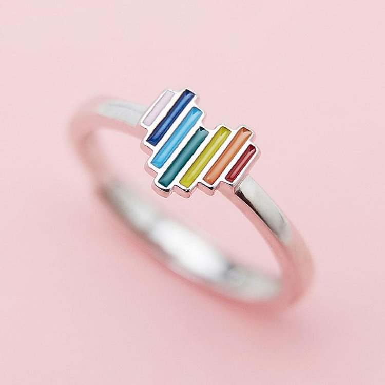Adjustable Rainbow Love Heart 925 Sterling Silver Ring - Modakawa Modakawa