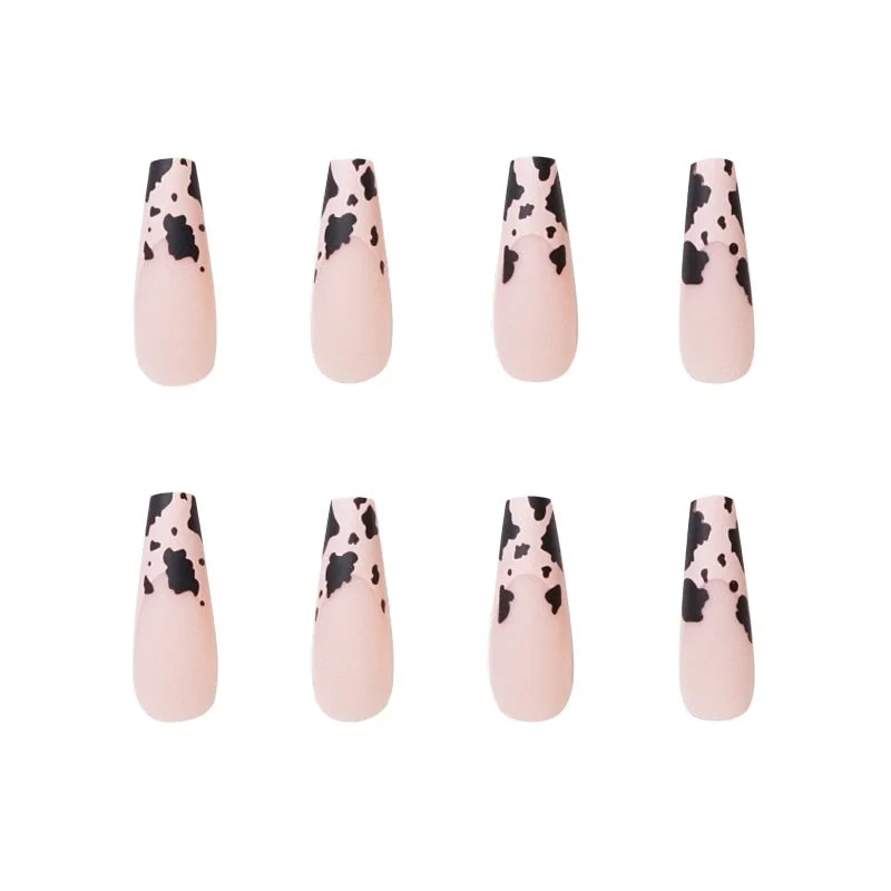 Long Coffin Fake Nails Coffee Color Leopard Full Cover False Nails DIY Glue Press On Nails Nail Supplies French Ballerina Nails