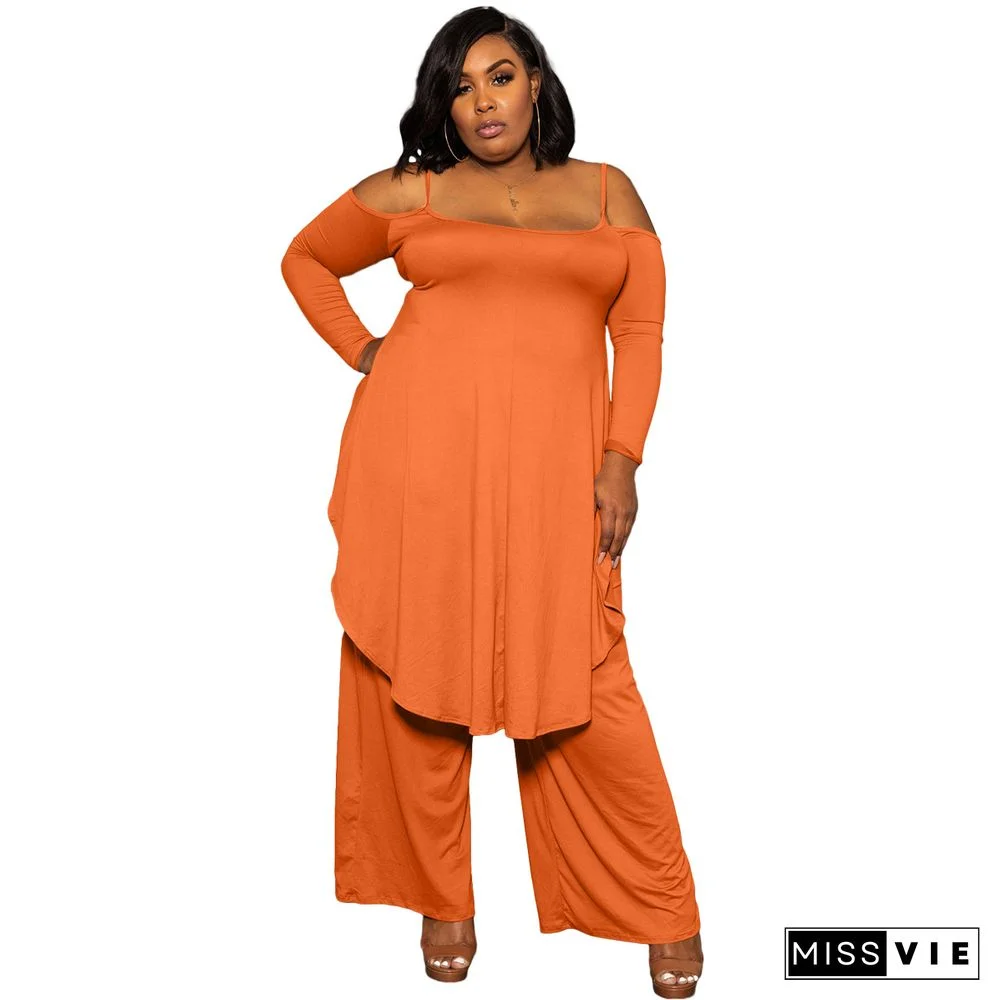 Plus Size Irregular Solid Casual Wide-leg Pants Suits